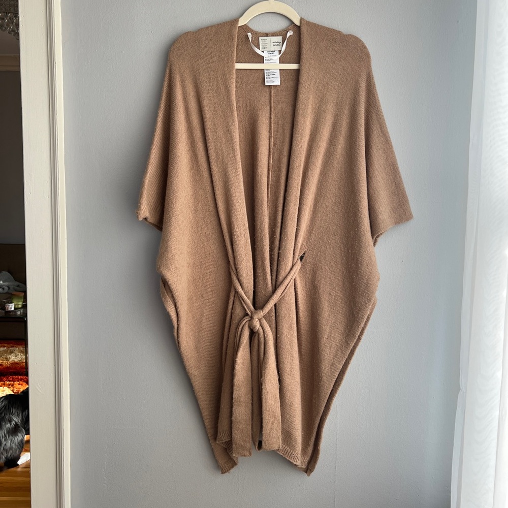 Anthropologie tan tie waist poncho